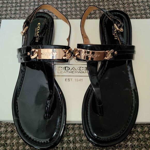 Coach Designer Patent Leather Sandals Slingback Size 7 - Picture 1 of 8